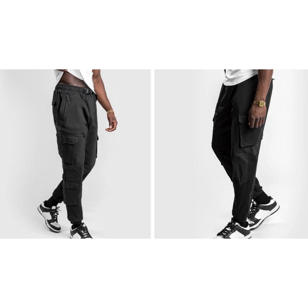 Venum Black Cargo Pants XXL Utility Military Pockets Elastic Waist Streetwear‎